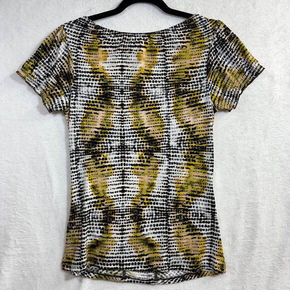 Worthington‎ S Abstract Dot Print Stretch Ruched Top Yellow Chic Y2K Girlhood - Picture 4 of 9